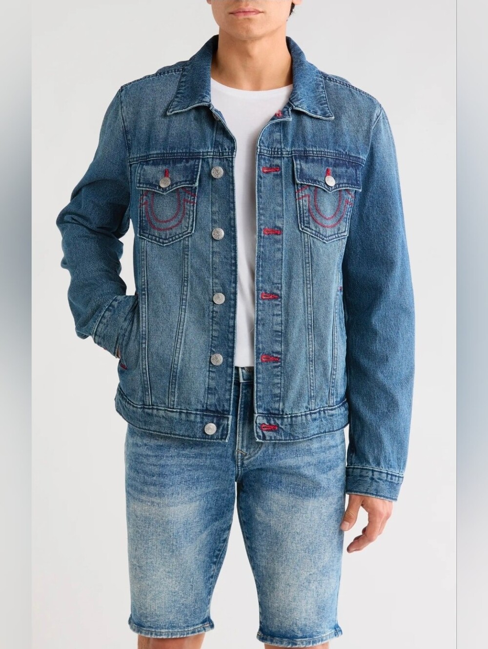 True Religion Mens logo print denim jacket Medium Blue Large